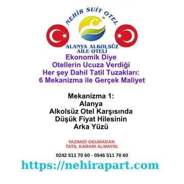 Alanya'da ucuz her şey dahil tatil tuzakları, otellerin gizlediği 6 mekanizma ve Nehir Suit Otel şeffaf pansiyon karşılaştırması 2026.
