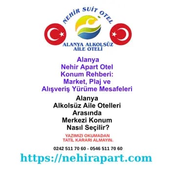 Alanya alkolsüz apart otel konum market rehberi: Kleopatra Plajı 100m, BİM-ŞOK-A101 50m, eczane 150m; muhafazakar aile tatili yürüme mesafeleri.
